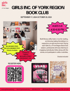 Book Club Flyer with cover of the books that will be read during the sessions